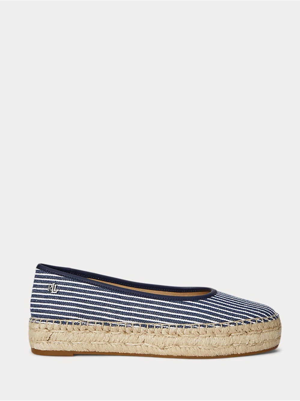 NWOT Lauren Ralph Lauren Luize Striped Canvas Ballet Espadrille Flats 8.5 Navy